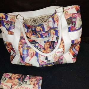 White and Multicolor Magazine Print Tote Bag
